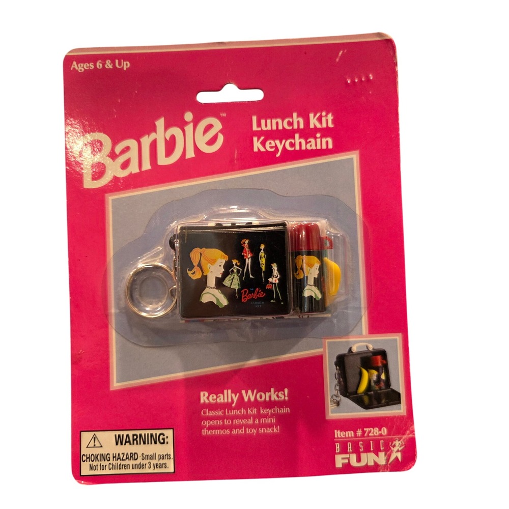 1999 Barbie Lunch Kit Keychain Basic Fun Mini Thermos & Snack #728-0 New